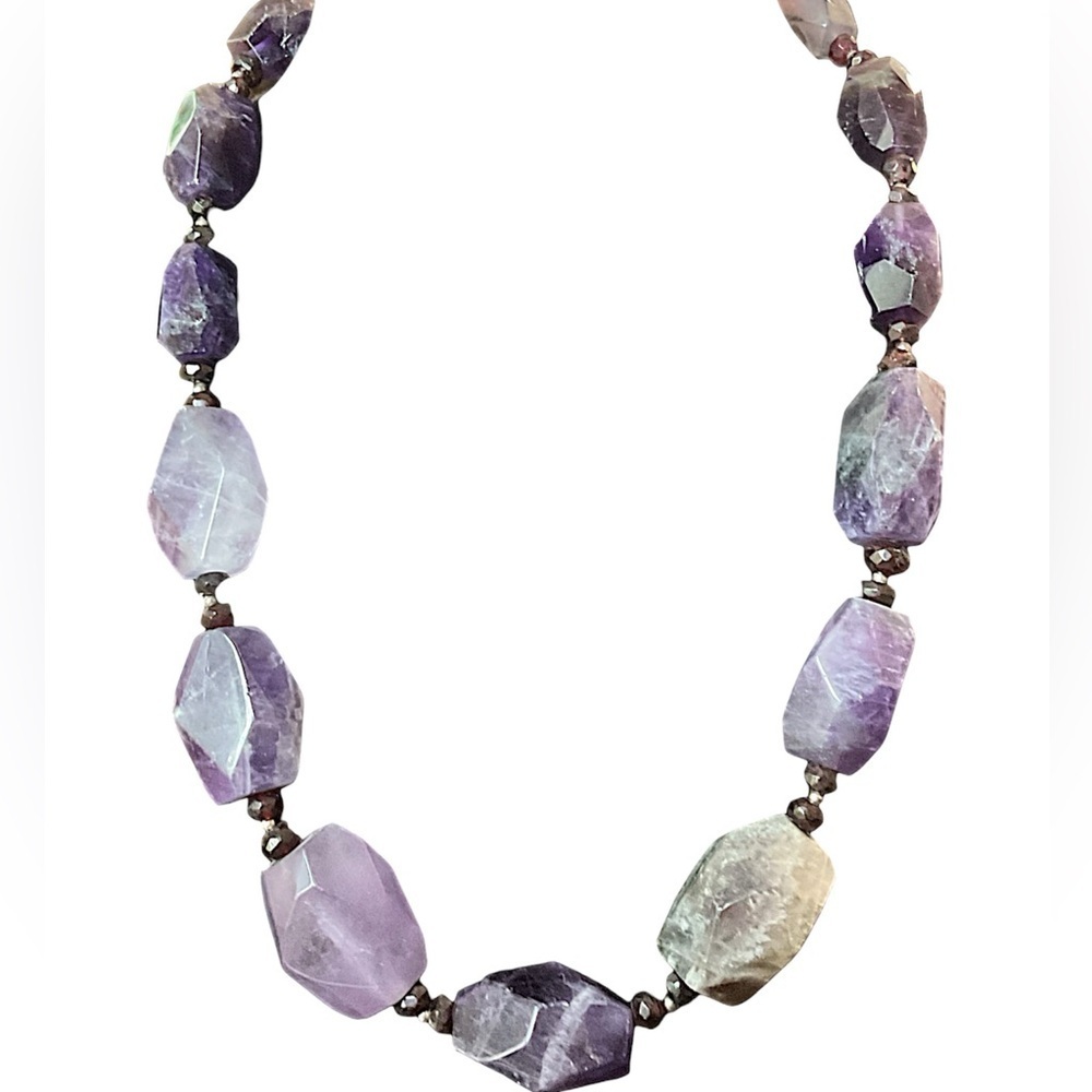 Vintage Barse Amethyst and Garnet Bead Sterling Silver Necklace 120 Grams